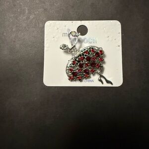 Mint Silver-Tone Ballerina Brooch with Red Crystals